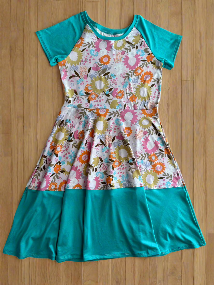 Short Sleeve Summer Floral Raglan Dress