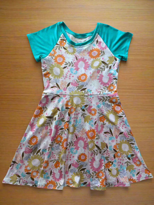 Short Sleeve Summer Floral Raglan Dress