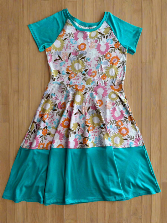 Short Sleeve Summer Floral Raglan Dress